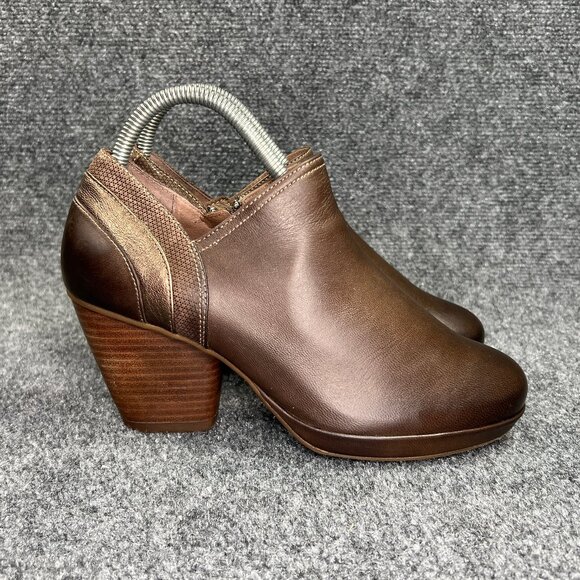 Dansko Marcia Ankle Boots Women's Size 8 Brown Leather Inside Zip Slip On Heeled - Picture 1 of 14